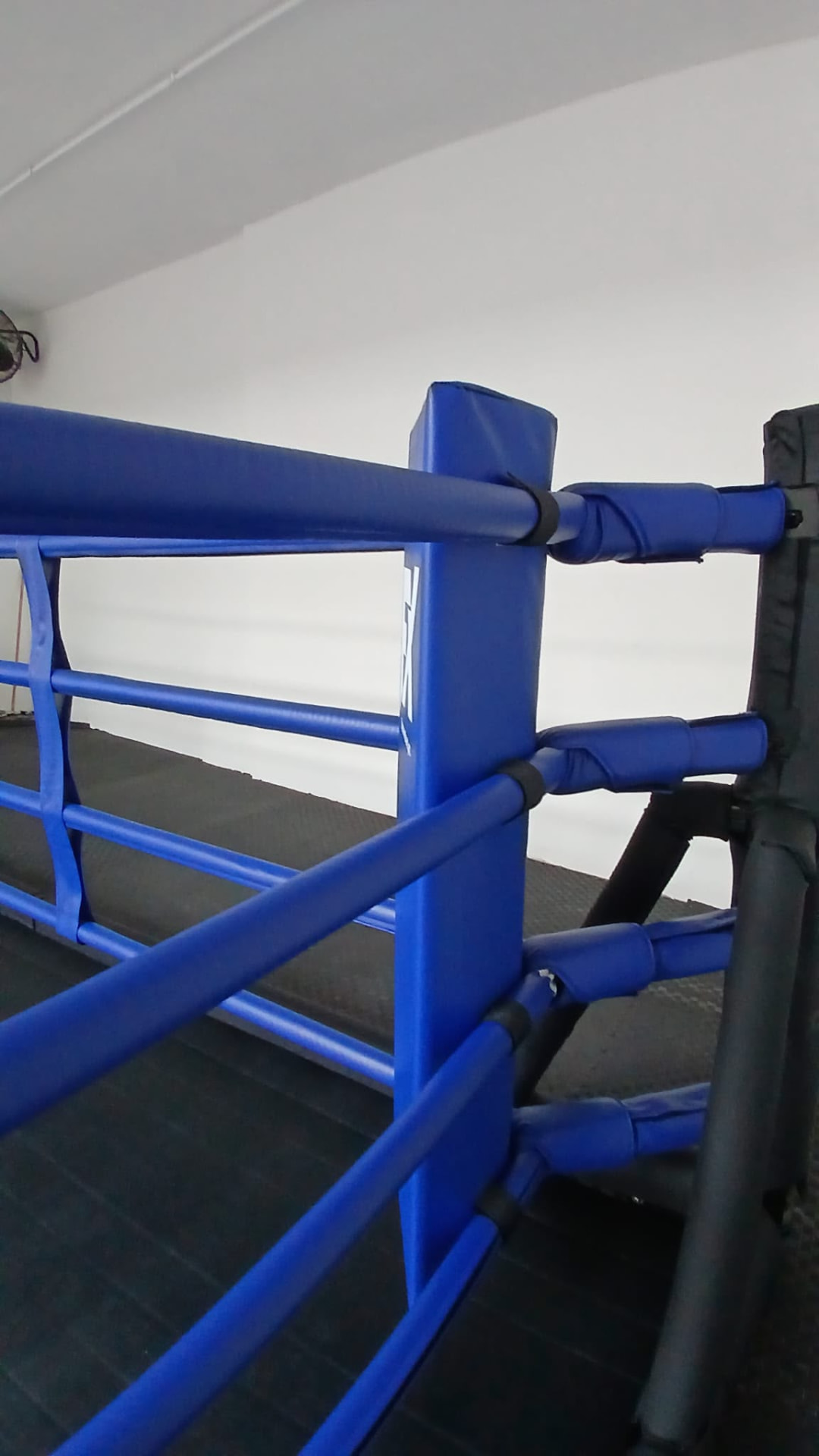 Blue FX ring corner with covered ropes and fixings
