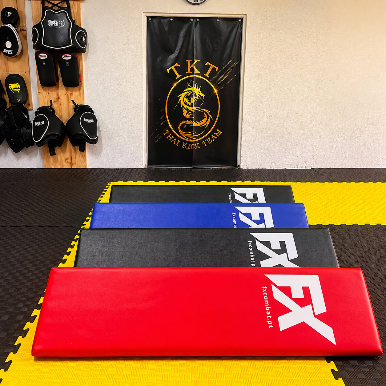 FX pads in red, black and blue on puzzle mats