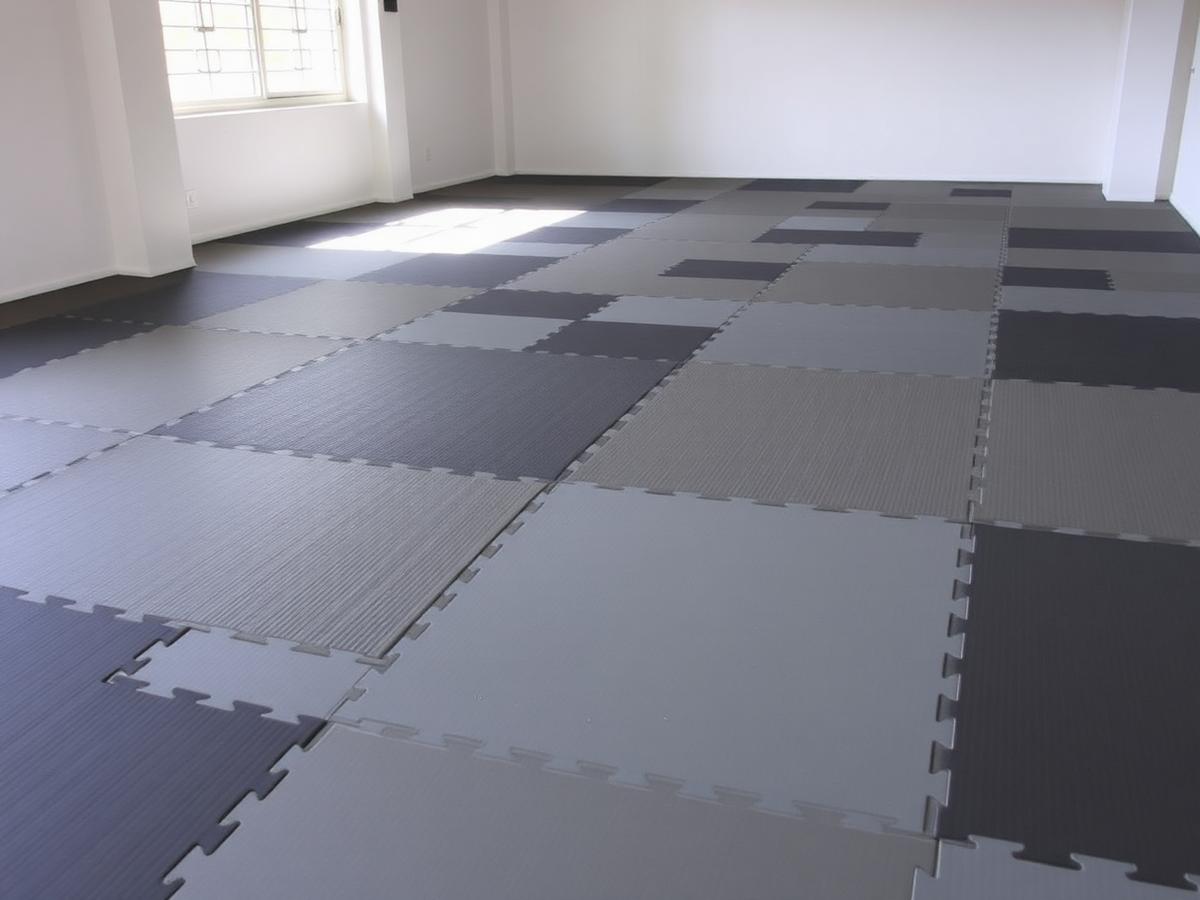 Pavimento de tapetes puzzle em sala de artes marciais