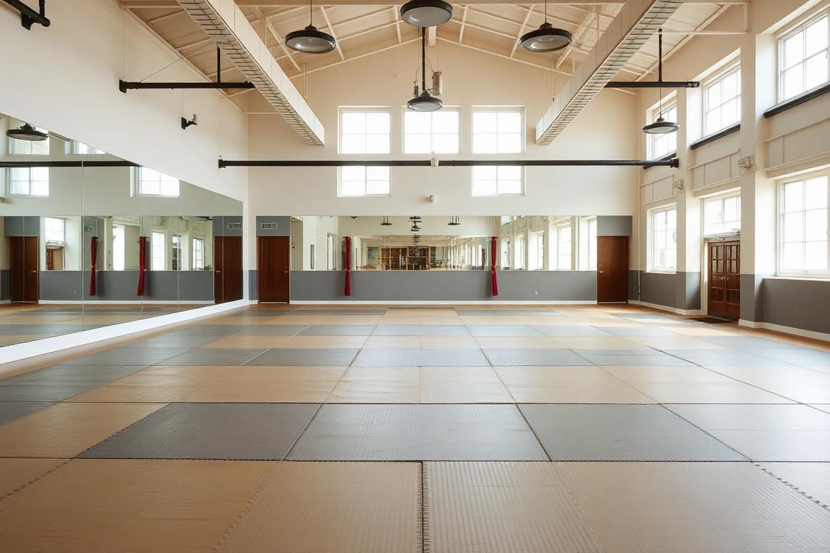 Sala de treino ampla com tatami
